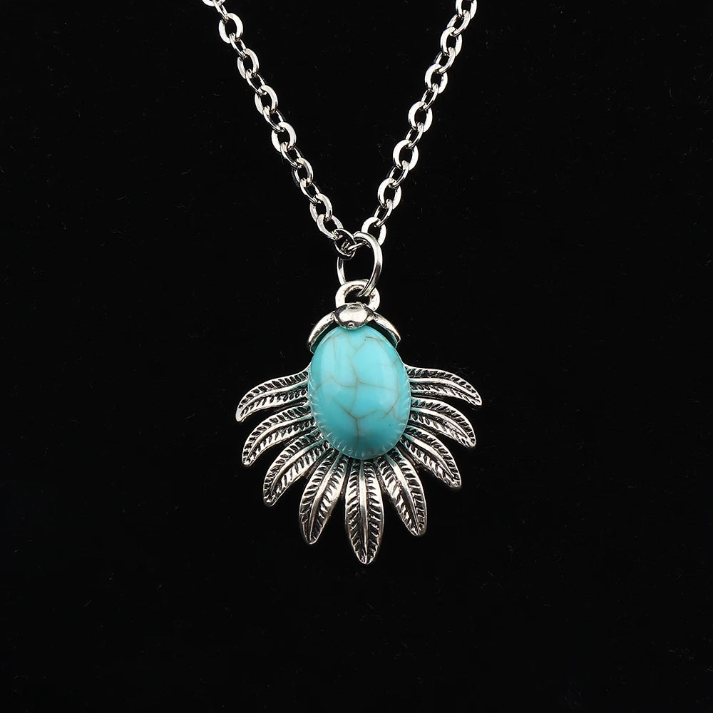 JOLagenlook-Collier avec pendentif à barre rectangulaire turquoise, bohème occidental, cowgirl, longueur réglable, bijoux longs, tour de cou à maillons, 20"