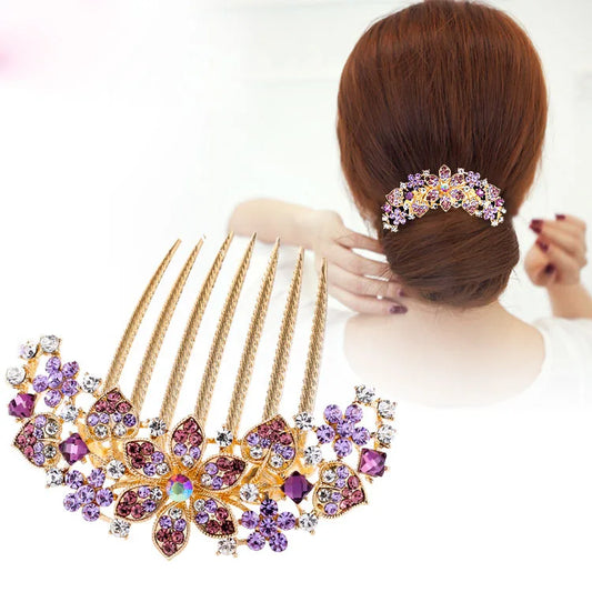 Peigne à cheveux en alliage de strass de luxe, accessoire Vintage élégant, épingle à cheveux fleur en cristal, bâtons pour femmes, accessoires pour cheveux