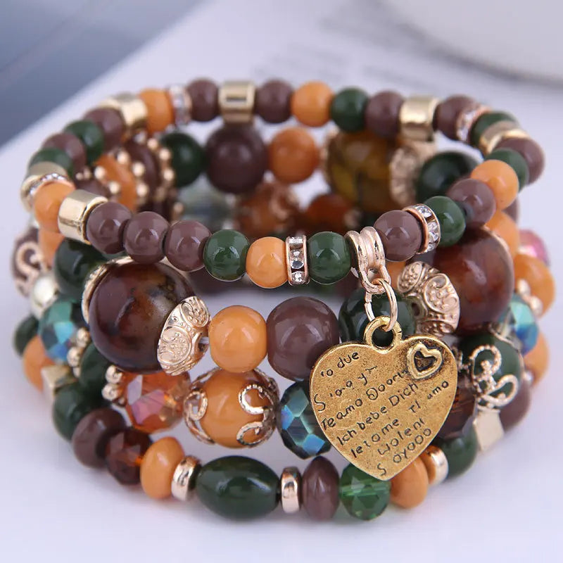 DIEZI bohème rose perles de cristal coeur bracelets porte-bonheur femmes filles ethnique arbre de vie breloque Bracelet Pulseira Feminina