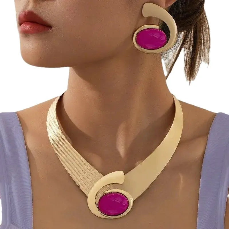 Ensemble de collier et boucles d'oreilles en acrylique pour femmes, Design rétro, bijoux à la mode exagérés, fête de vacances OL ES016
