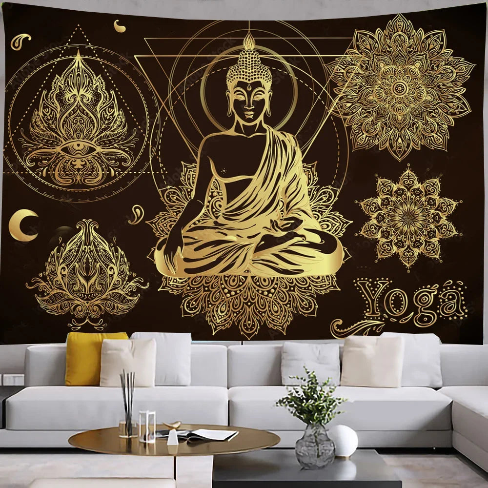 Tapisserie de méditation de bouddha indien, décoration de chambre à coucher, mandala bohème, confection murale, yoga, polymères, serviette de plage, décoration d'intérieur