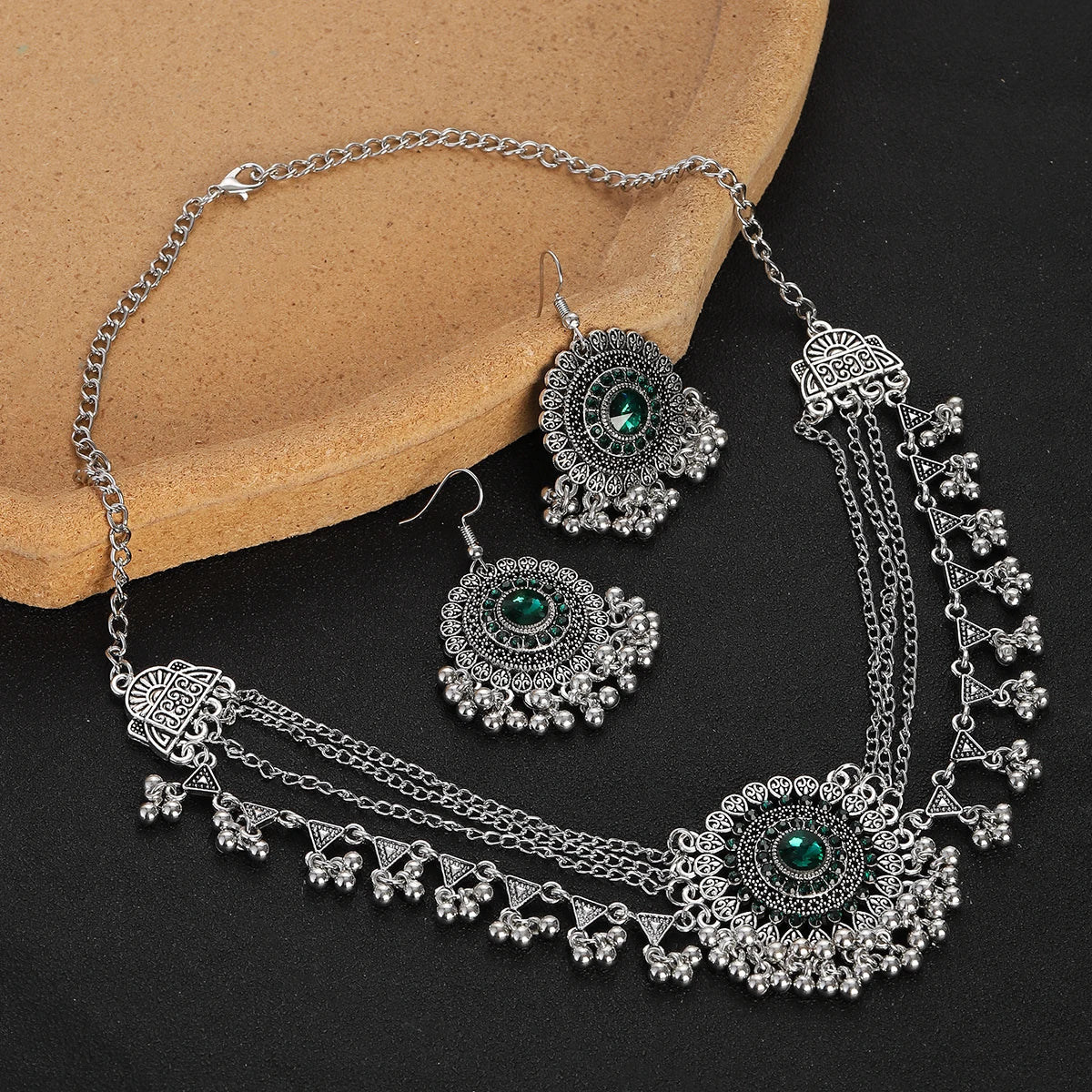 Boho Vintage Blue Beads Turquoise Jewelry Sets for Women, Silver Plated, Géométrique Necklace, Boucles d'oreilles, Cadeaux