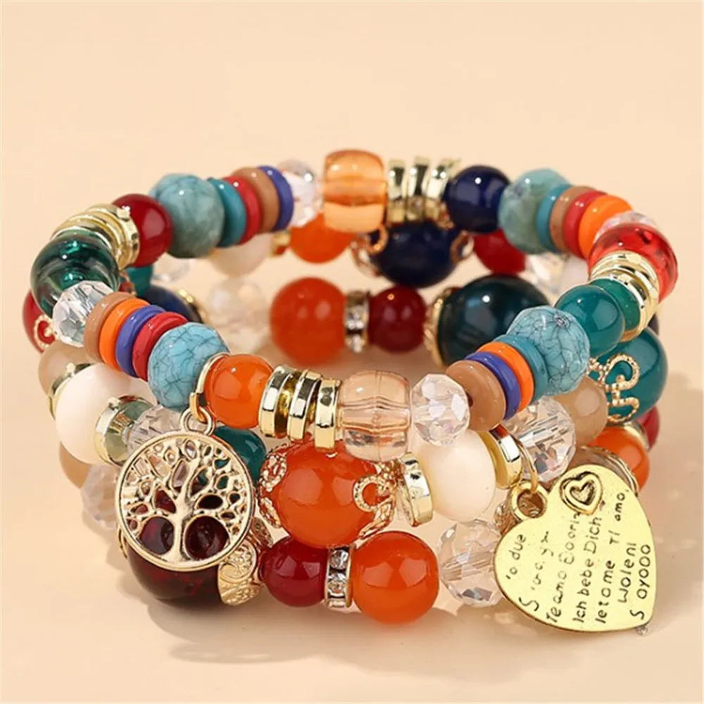 DIEZI bohème rose perles de cristal coeur bracelets porte-bonheur femmes filles ethnique arbre de vie breloque Bracelet Pulseira Feminina