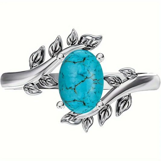Bague rétro bohème couleur argent Imitation branche Turquoise, mode Style ethnique pour femmes, bijoux de fête, Festival, accessoires, cadeau