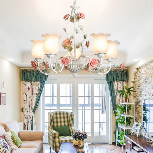 Campagne française pendentif LED lumière décoration de la maison salon chambre cuisine jardin Rose fleur herbe luminaires