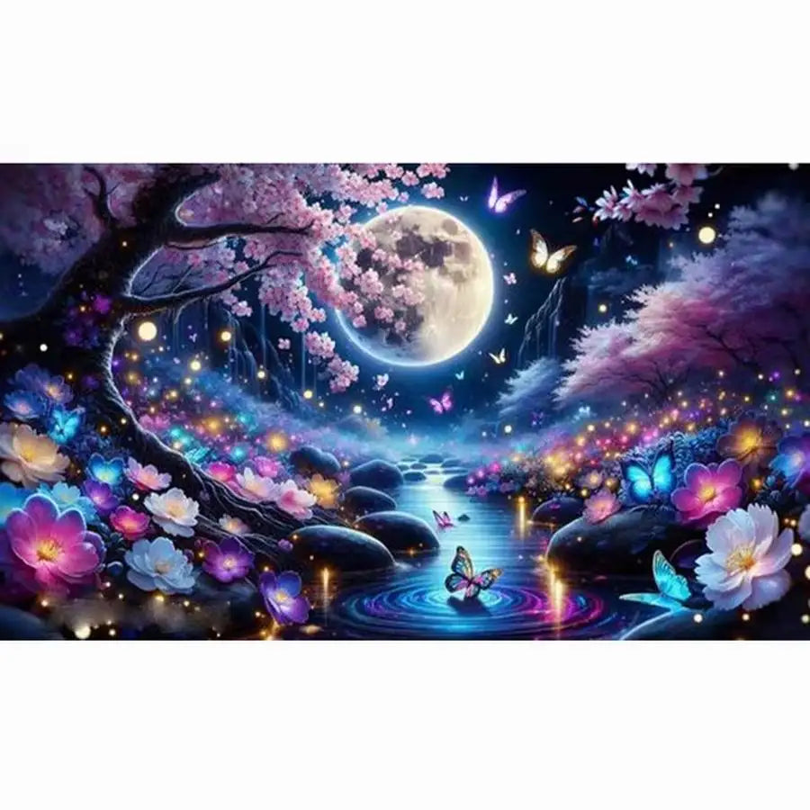 Nouvelle peinture diamant grande taille fleur de cerisier lune papillon paysage bricolage mosaïque complète broderie photo point de croix Kits