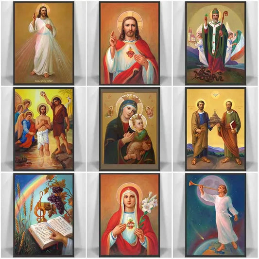 Affiches d'art catholique Vintage, peinture sur toile de jésus vierge marie, images murales imprimées pour salon, décor de maison du Christ, Cuadros