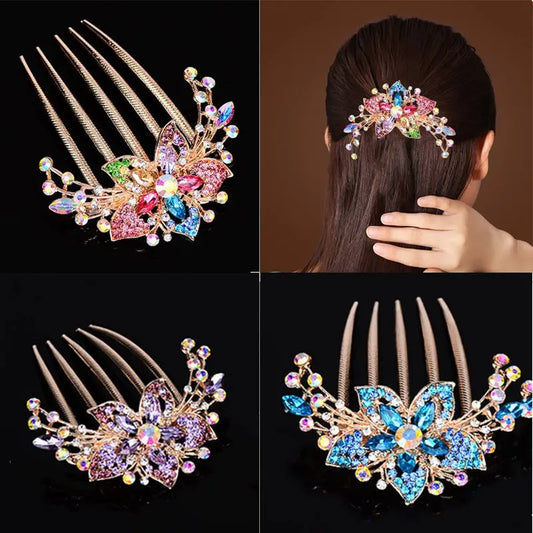 Pinces à cheveux à fleurs en cristal, peignes à chignon, épingles à cheveux brillantes pour femmes, accessoires pour cheveux