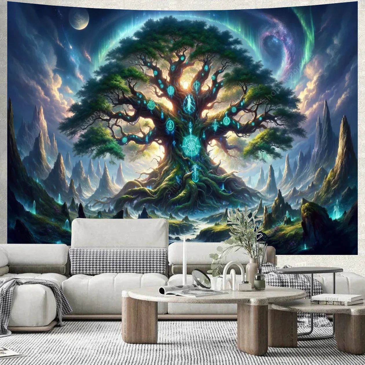 Tapisserie Murale Arbre de Vie Psychédélique Grand Mandala Bohème Sorcellerie Décor Salle de Rencontre