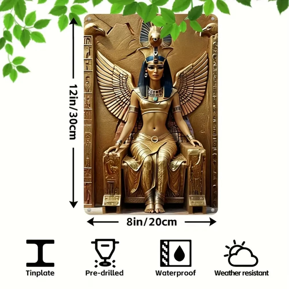 Magnifique panneau métallique ailes de la déesse égyptienne Isis – Art mural résistant aux intempéries imprimé UV pour toute zone intérieure ou extérieure