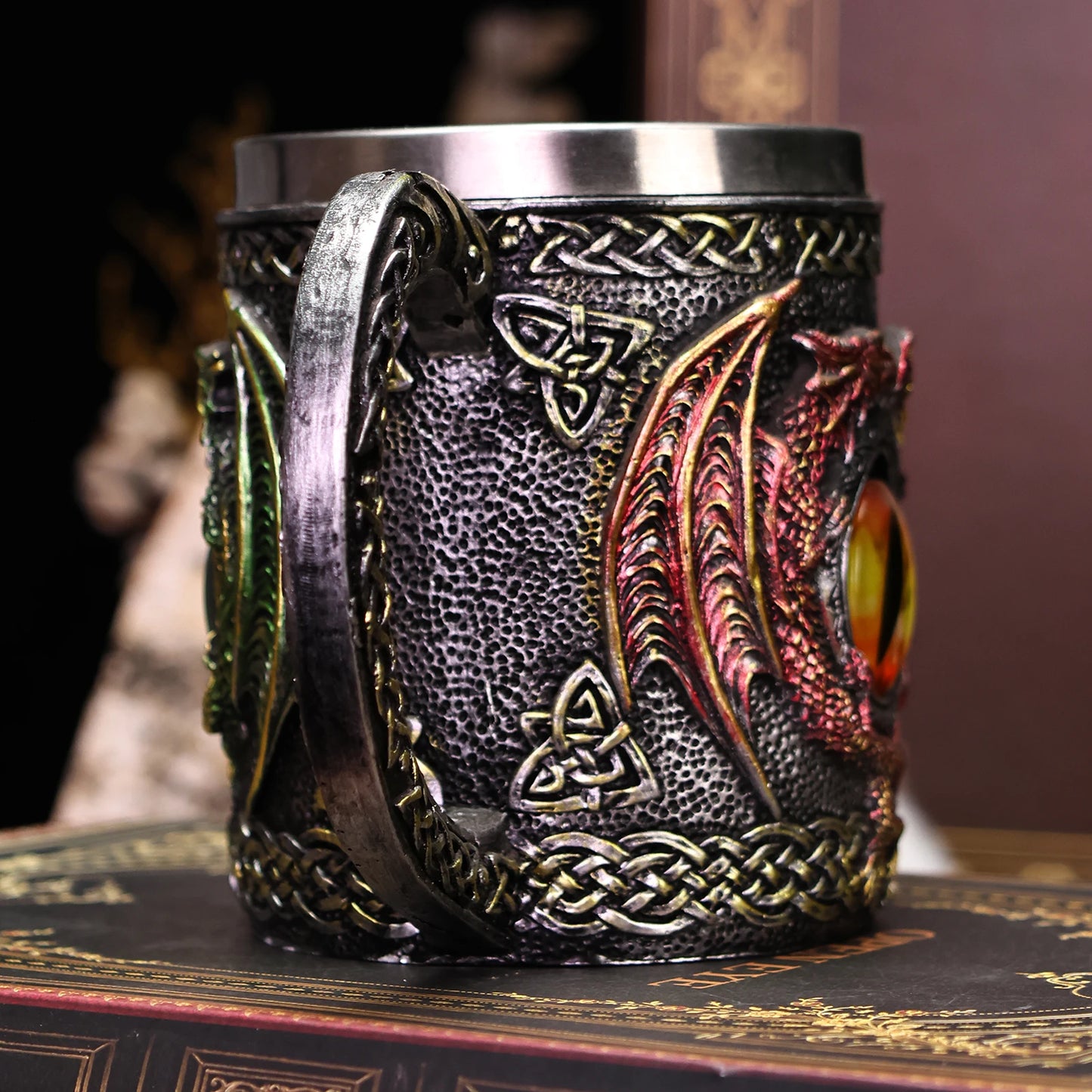 Dragon Eye Tankard 304 acier inoxydable intérieur médiéval croix épées chevalier bière thé café tasse Stein tasse 450ml Halloween cadeau
