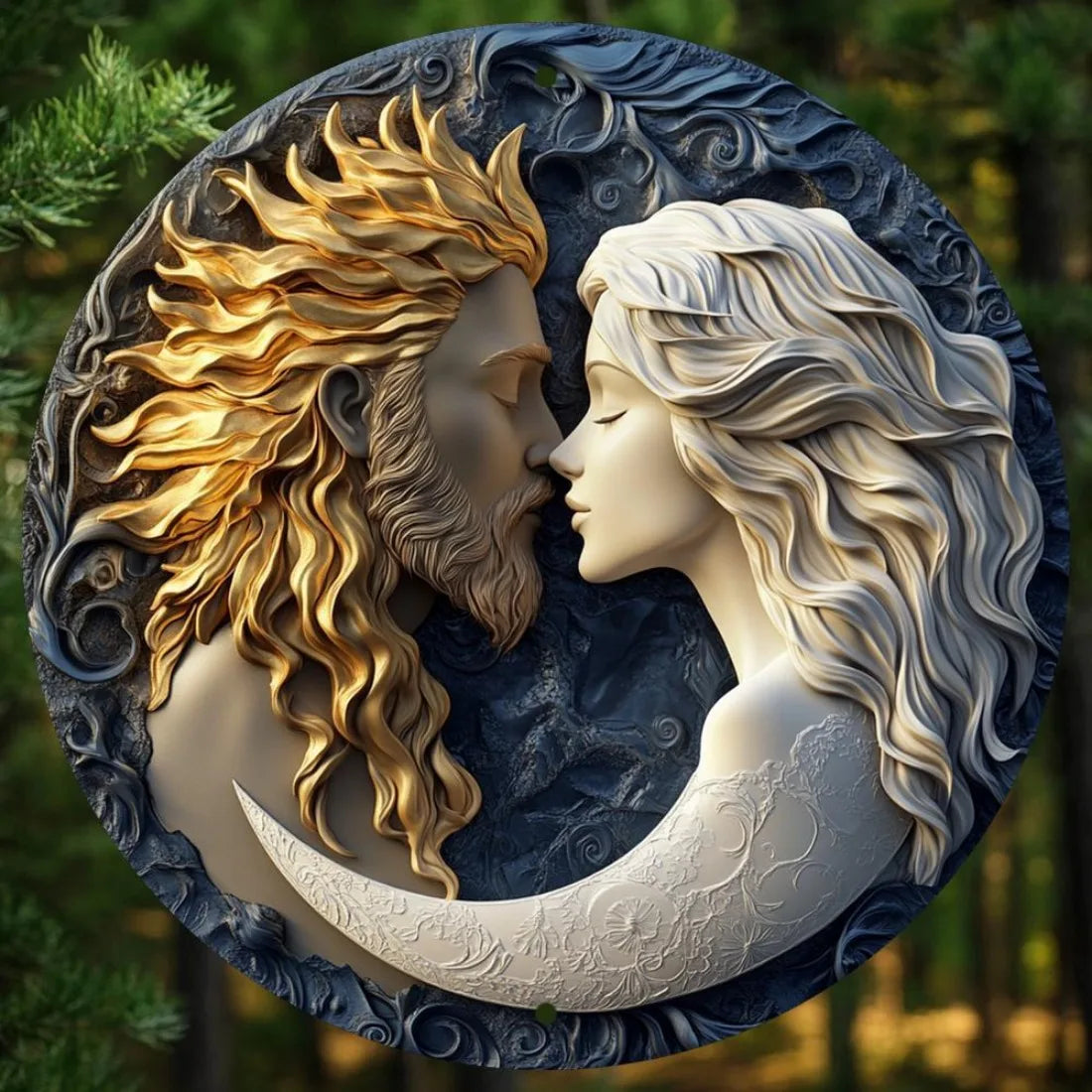 Panneau mural en métal aluminium soleil et lune, Plaque ronde rétro pour la maison, décor de cuisine café, Art mural résistant aux intempéries