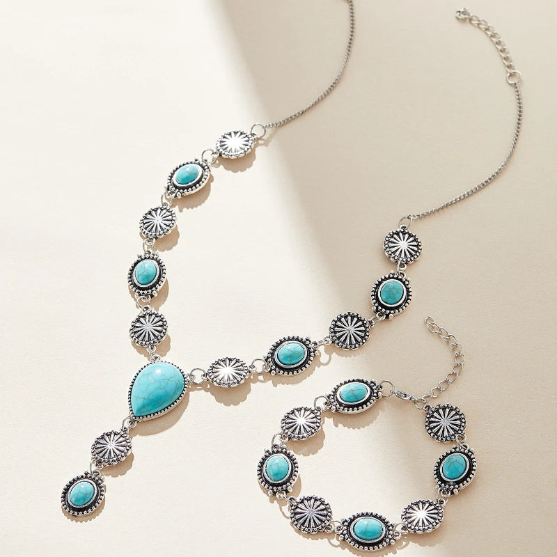 Ensemble Bijoux Bohème Femme : Collier Long,Turquoise et Bracelet