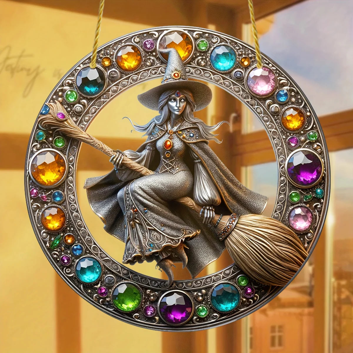 Attrape-soleil de sorcière en acrylique classique, décoration murale de Style vitrail de magicien, décor d'halloween Baroque, mur, décor de pièce