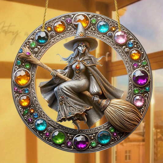 Attrape-soleil de sorcière en acrylique classique, décoration murale de Style vitrail de magicien, décor d'halloween Baroque, mur, décor de pièce