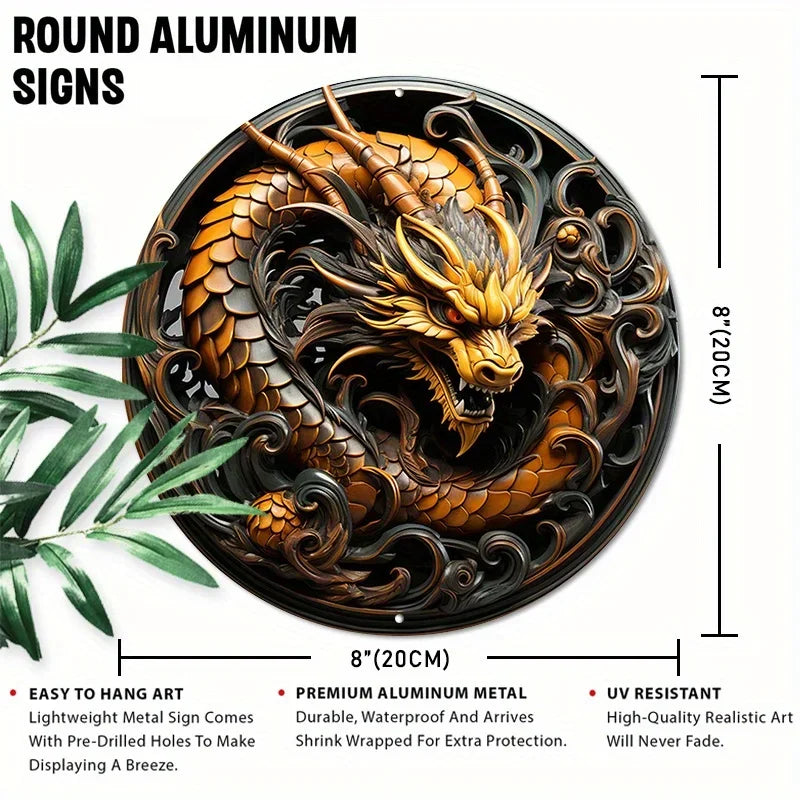 Panneau rond en aluminium avec motif de dragon créatif, art mural, décor de maison et de bureau, décoration murale de garage, décoration de chambre