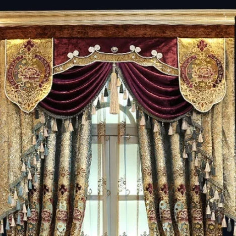 Rideaux brodés de luxe pour salon et chambre à coucher, cantonnière moderne en velours doré, tulle de fond de paupières de fenêtres, Europe