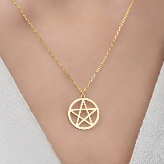 Collier Pentacle étoile pour femmes, bijoux en acier inoxydable, pendentif géométrique minimaliste, ras du cou
