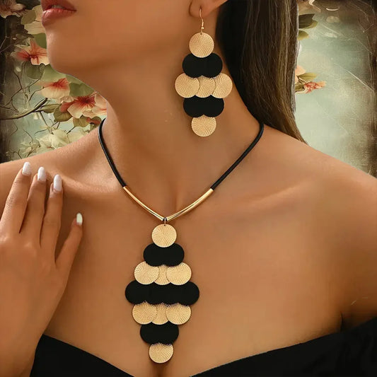 Ensembles de bijoux boucles d'oreilles collier pour femmes filles tempérament Simple disque en métal épissage bicolore mode cadeau fête de vacances CS003