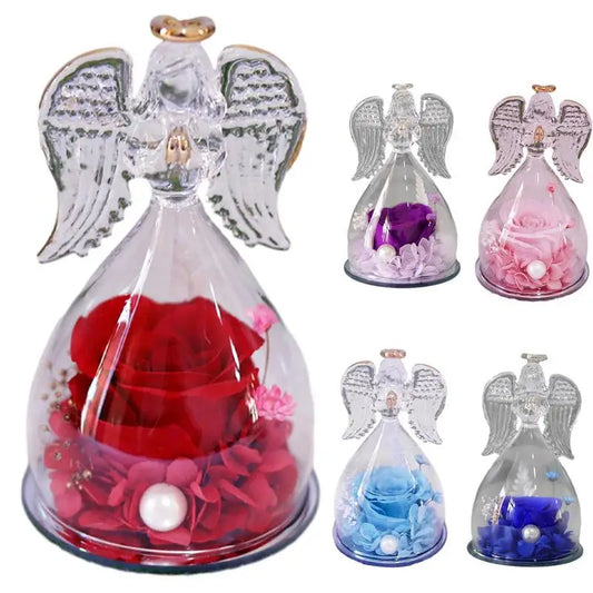 Ange Rose fleur éternelle ange verre romantique conservé Rose ange décor décoratif ange Statues et Figurines cadeaux pour maman
