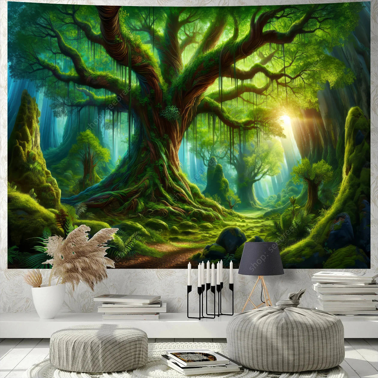 Tapisserie Murale Arbre de Vie Psychédélique Grand Mandala Bohème Sorcellerie Décor Salle de Rencontre