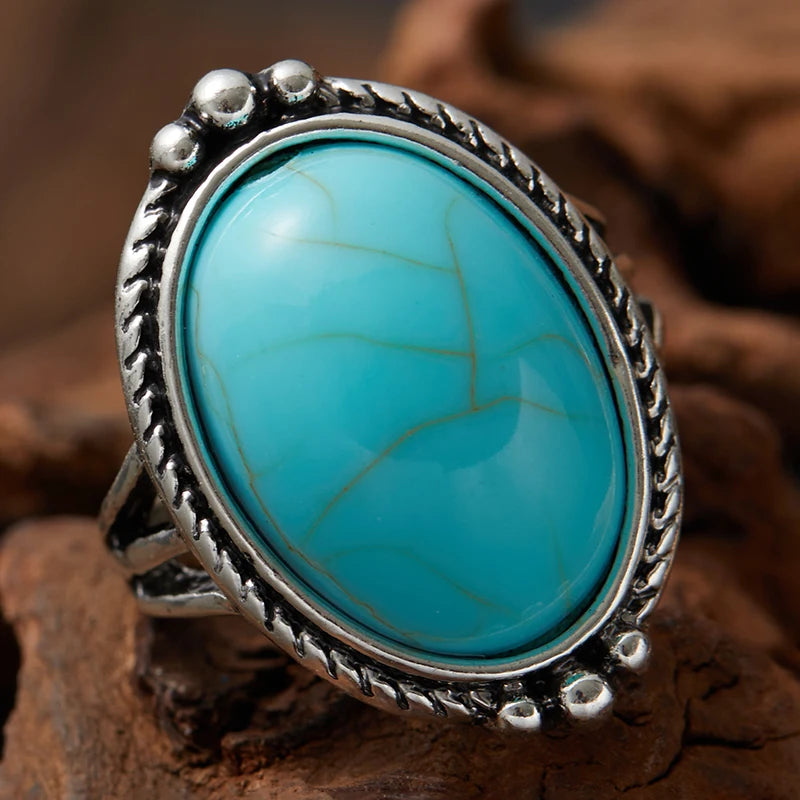 Bague rétro bohème couleur argent Imitation branche Turquoise, mode Style ethnique pour femmes, bijoux de fête, Festival, accessoires, cadeau