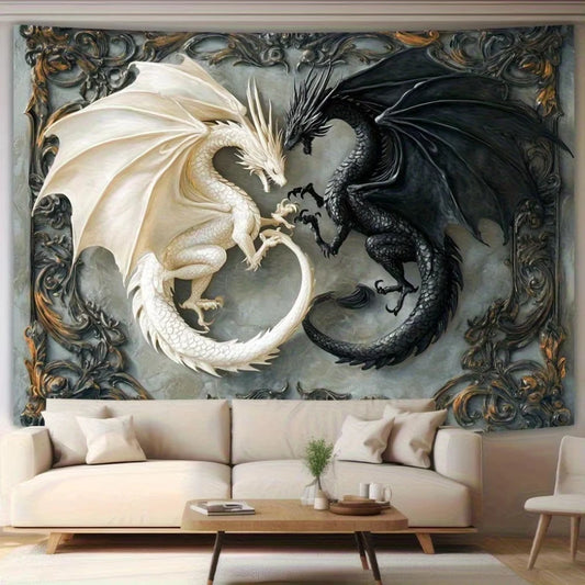 Superbe tapisserie murale suspendue en forme de Dragon noir et blanc, en Polyester de haute qualité, motif de Dragon exquis, décor de bureau