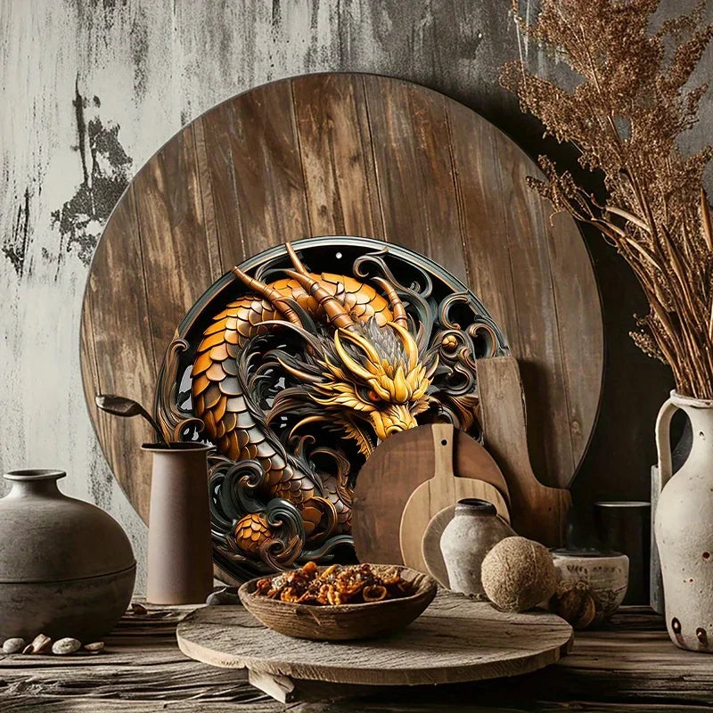 Panneau rond en aluminium avec motif de dragon créatif, art mural, décor de maison et de bureau, décoration murale de garage, décoration de chambre