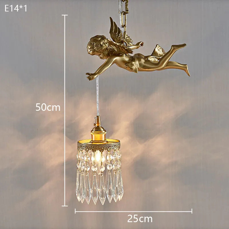 Petit lustre en cristal d'ange en cuivre de style palais français rétro, lampe de chevet, éclairage suspendu, couloir, porche, balcon