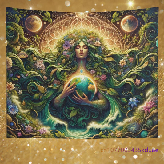 Gaia Art mère terre tapisserie murale mère Nature tenture murale bohème décor à la maison salle de méditation tapisserie fond tissu