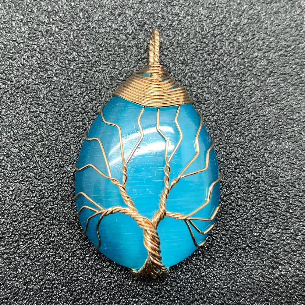 Pendentif en pierre naturelle pour femme, breloques en cristal, arbre de vie fait à la main, goutte d'eau, bijoux de déclaration, cadeau de bricolage, mode