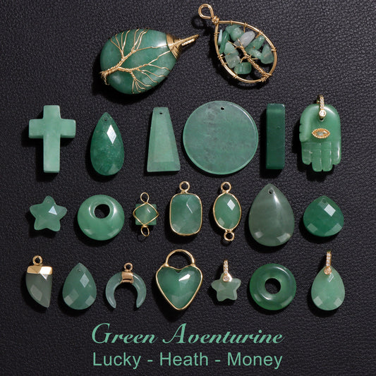 Pendentif en Pierre Naturelle Aventurine Verte, Perles de Jades de Guérison, Breloques Porte-Bonheur, Bijoux de Bricolage pour Femme et Homme, 2 Pièces
