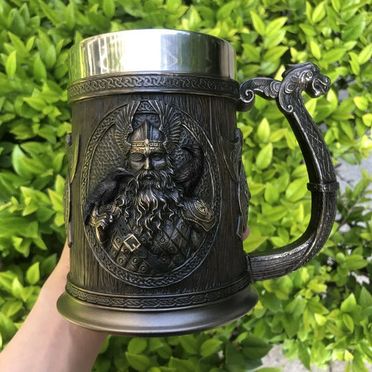 Tasse à bière de la mythologie médiévale de 600ml, tasse Viking Vintage, grande capacité, tasse à café rétro, tasse d'eau, tasse en résine et acier inoxydable