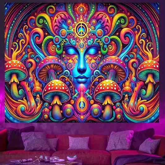 Tapisserie Mandala champignon Trippy: artistique psychédélique, tapisserie UV tenture murale chambre décoration de fête à domicile