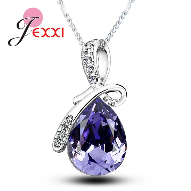 Pendentif goutte d'eau cubique en argent regardé 925, cristal de documents multiples, bijoux de fiançailles de mariage, cadeau pour les patients, contre-indiqué, colliers de la présidence