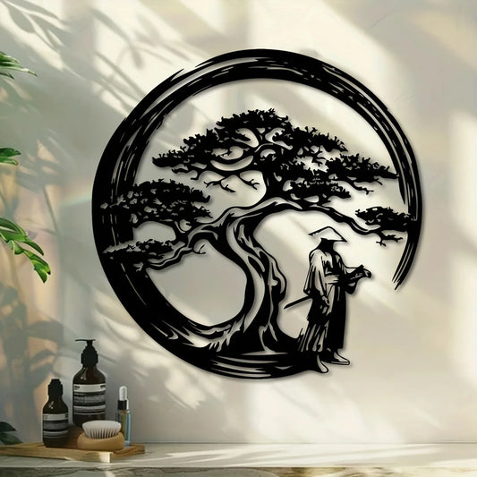 Arbre bonsaï japonais, Art mural en métal, 15.7x15.7, porte Tori, découpe Enso, créatif, moderne, Accent de maison, cadeau de pendaison de crémaillère Unique