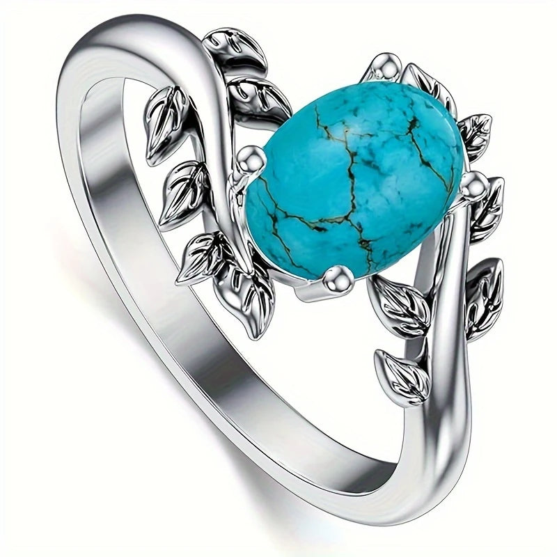 Bague rétro bohème couleur argent Imitation branche Turquoise, mode Style ethnique pour femmes, bijoux de fête, Festival, accessoires, cadeau