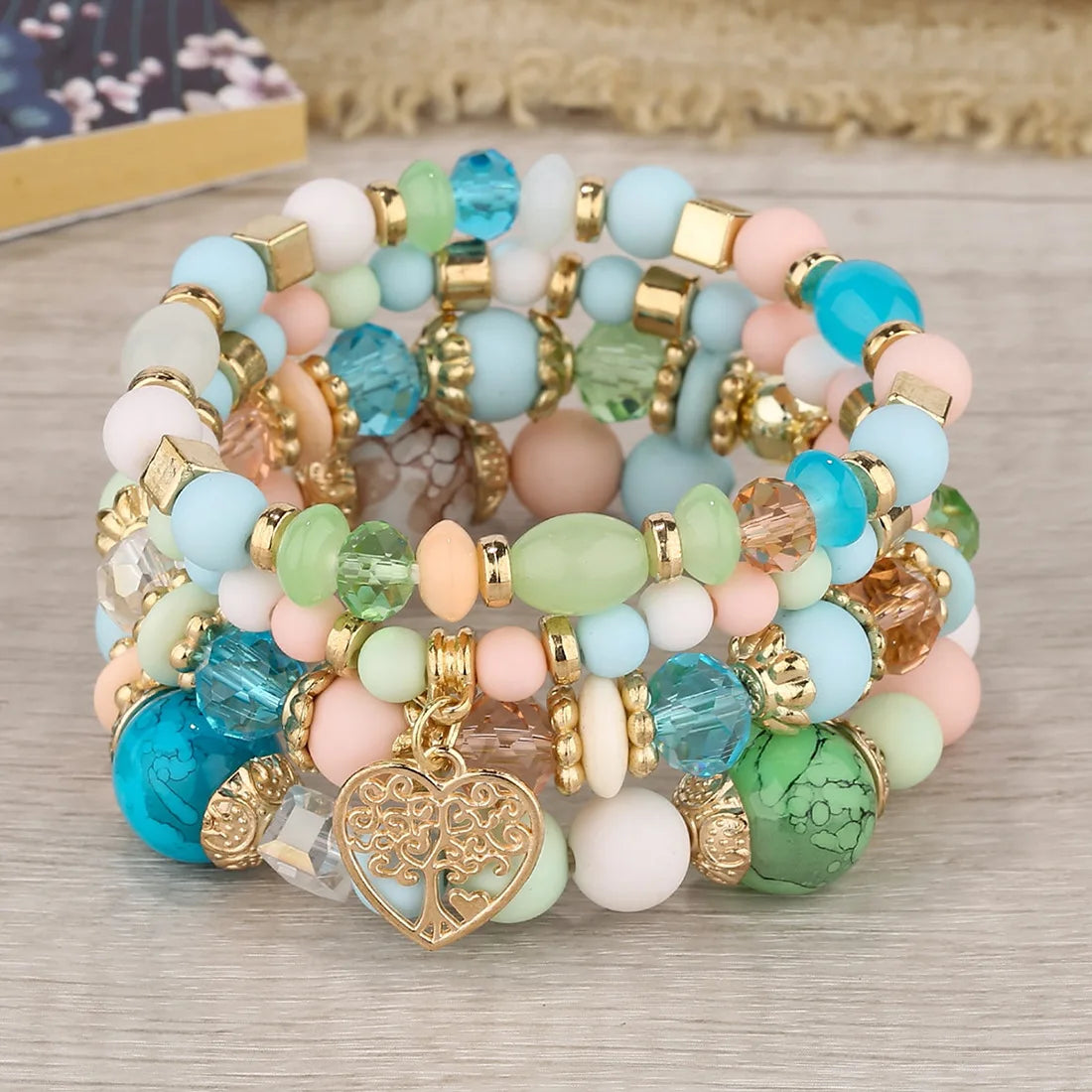 DIEZI bohème rose perles de cristal coeur bracelets porte-bonheur femmes filles ethnique arbre de vie breloque Bracelet Pulseira Feminina