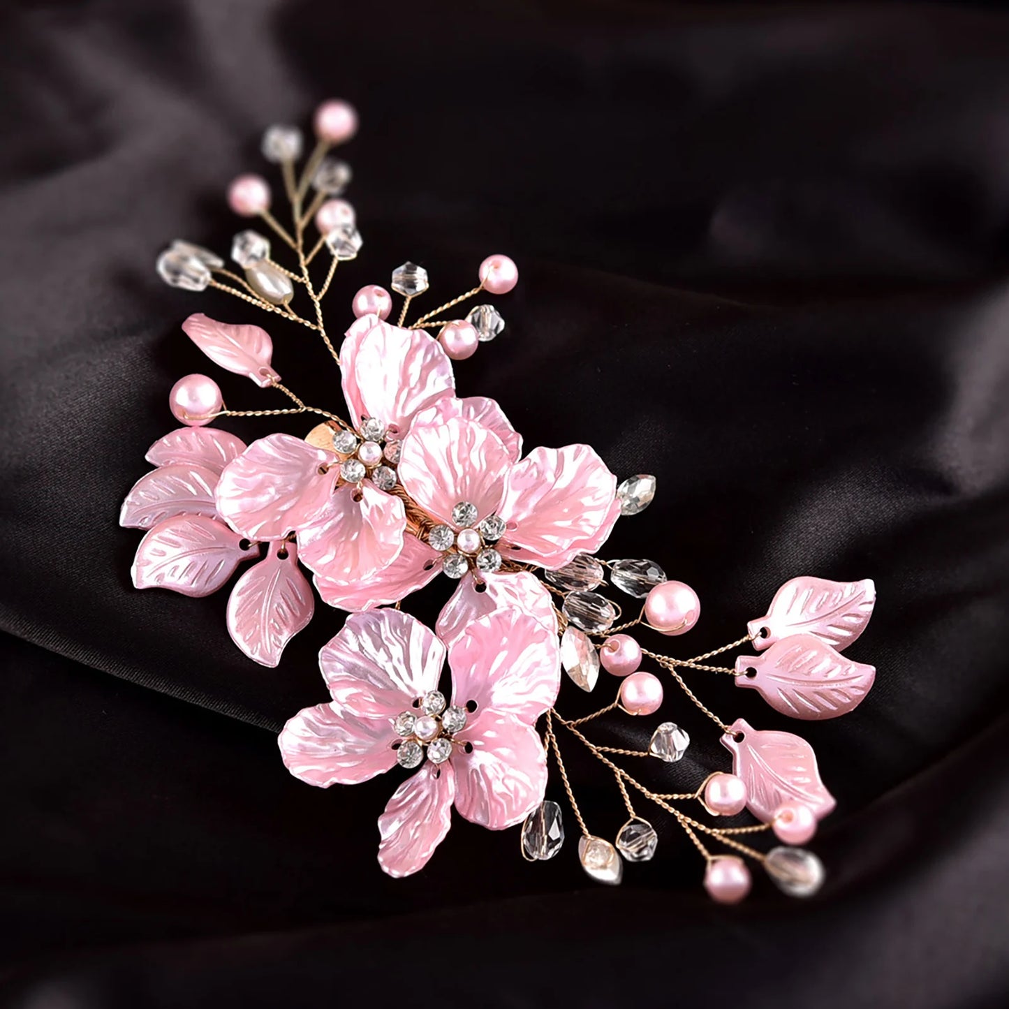Épingles à cheveux à fleurs violettes, pétales acryliques faits à la main, couvre-chef floraux, pinces à cheveux perlées, bijoux de cheveux élégants pour femmes, mariée, mariage