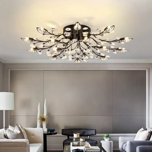 Plafonnier LED en cristal au design nordique moderne, disponible en noir et en jaune or, luminaire décoratif de plafond, idéal pour un salon ou une chambre à coucher, G4