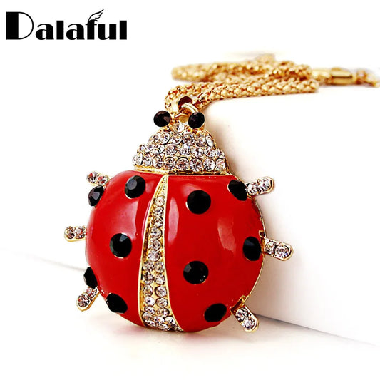 Collier coccinelle en émail rouge pour femmes, pendentif Animal en cristal, Long, X608