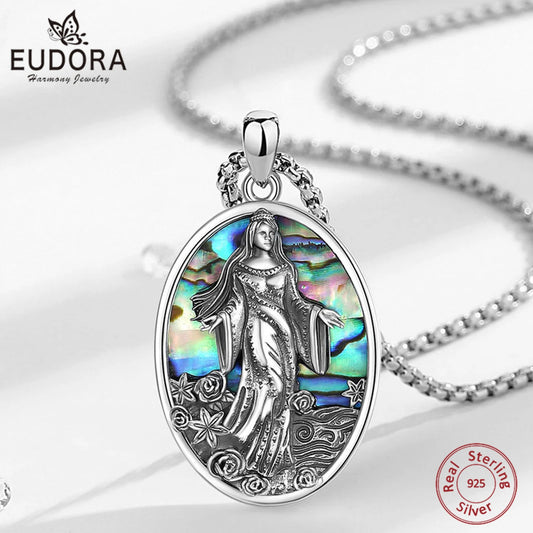 Eudora Original 925 en argent Sterling déesse de la mer Yemaya collier naturel coquille d'ormeau Lemanja amulette pendentif bijoux fins cadeau