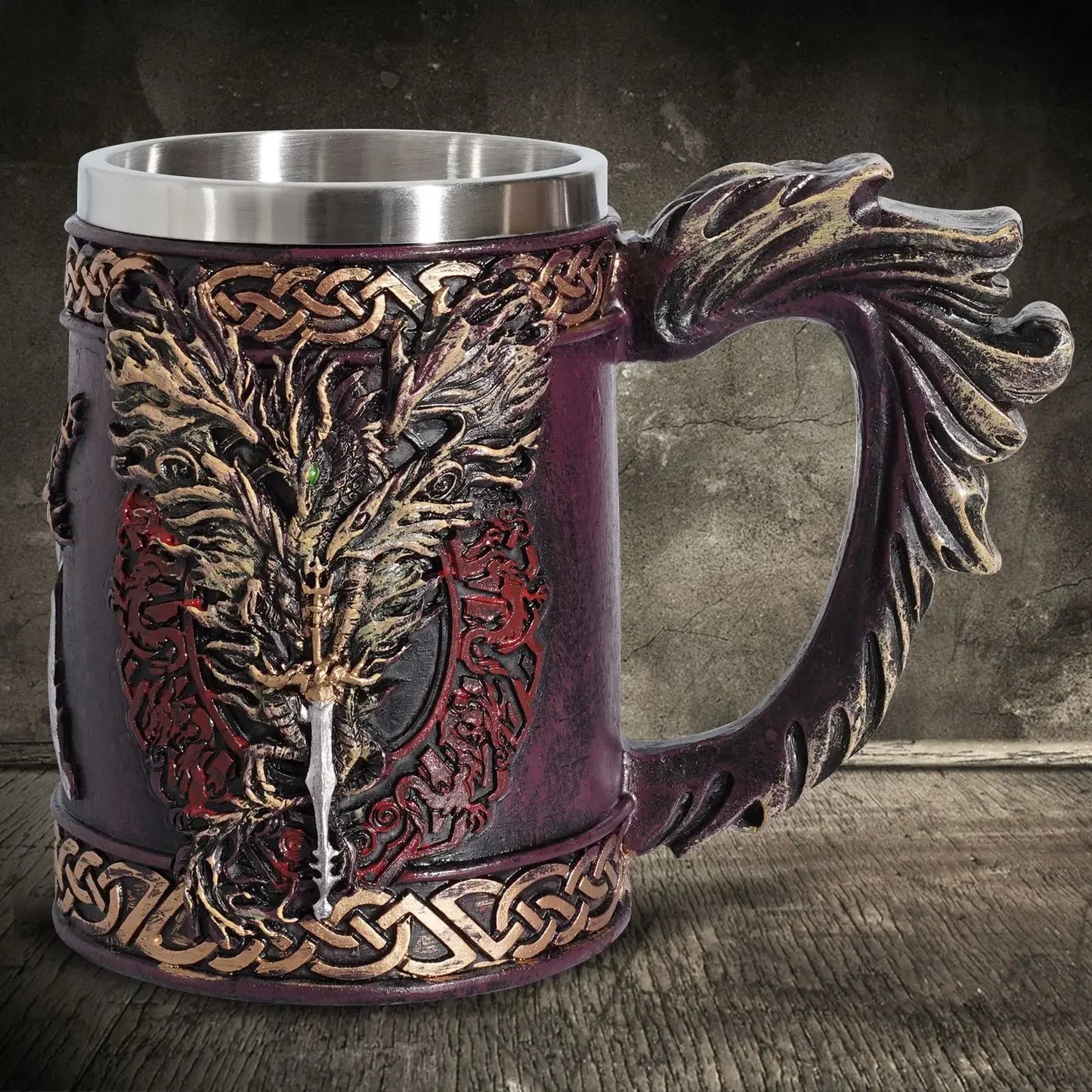 Tasses à bière Norse Myenson, arbre du monde, viking, kokor, baril de chêne, chope en résine, acier inoxydable, tasse à eau, tasse à café, 600ml