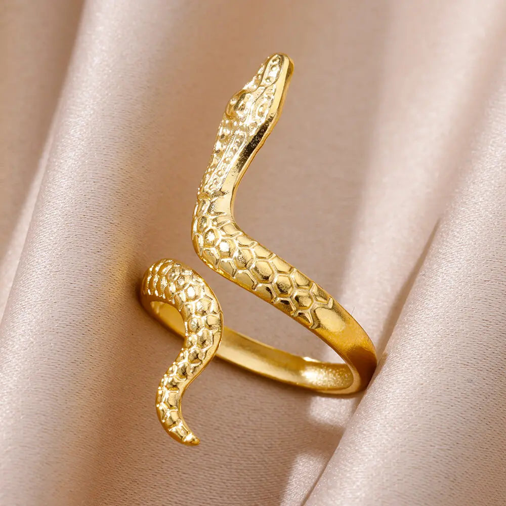 Bague Serpent Réglable en Acier Inoxydable Plaqué Or 316L – Style Gothique Vintage Unisexe