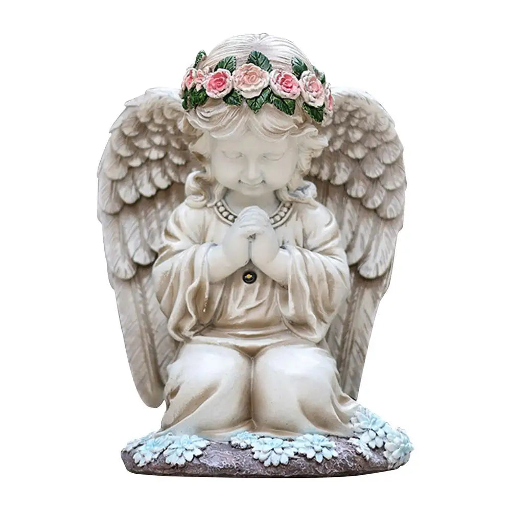 Ange de prière en résine avec lumières solaires, figurine de sculpture étanche, décor de jardin, art de la cour, décorations de cimetière