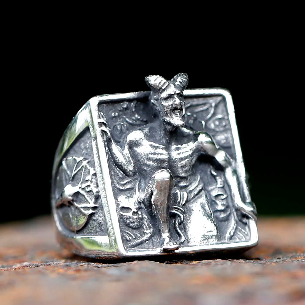 Bagues sataniques pour hommes en acier inoxydable Baphomet tête de chèvre Religion païenne divinité bijoux ange déchu Lucifer livraison gratuite