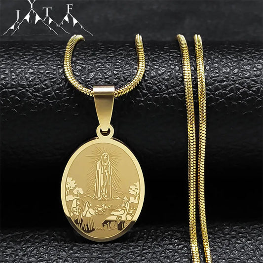 Vierge Marie pendentif croyant collier pour femmes en acier inoxydable religieux catholique clavicule chaîne colliers ras du cou bijoux N2056