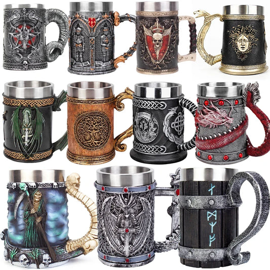 600ML Viking Mug Collection 304 acier inoxydable insérer résine bière Danegeld Tankard café bière tasses tasse Halloween amis cadeau