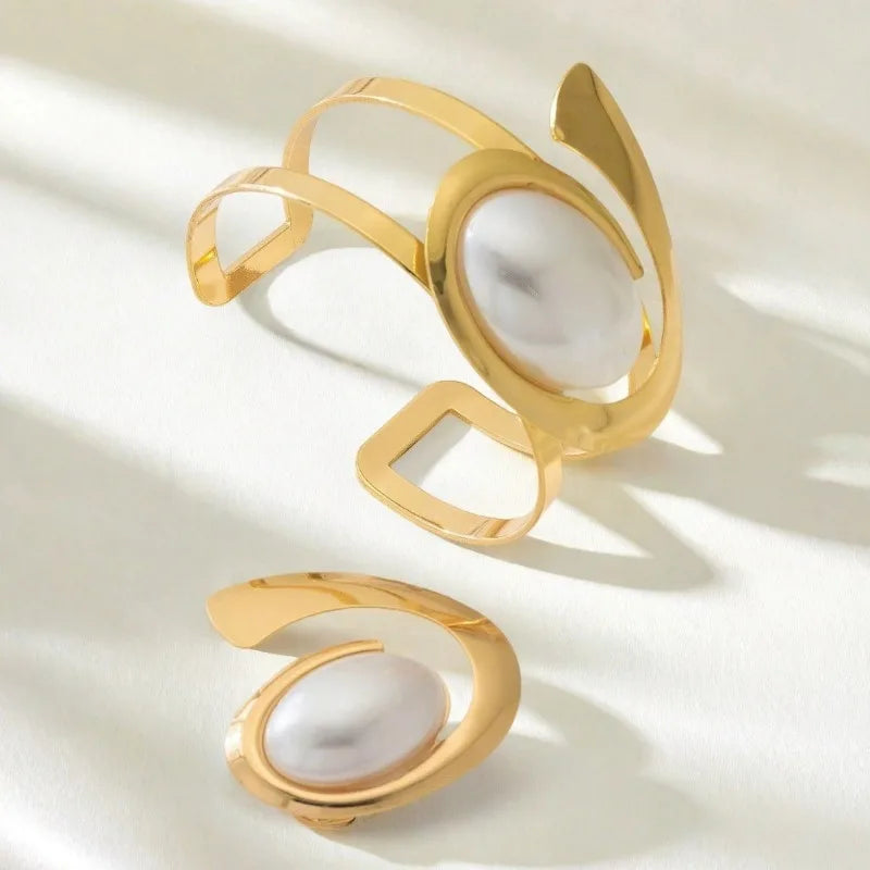 Ensemble de bagues et Bracelets en spirale de perles exagérées pour femmes et filles, bijoux de personnalité géométrique à la mode, cadeau de fête de vacances OL S247