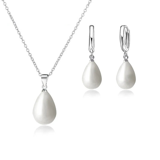 Collier pendentif en argent Sterling 925 avec perles, boucles d'oreilles en forme de larme blanche pour femmes et filles, jolis cadeaux pour fête de mariage